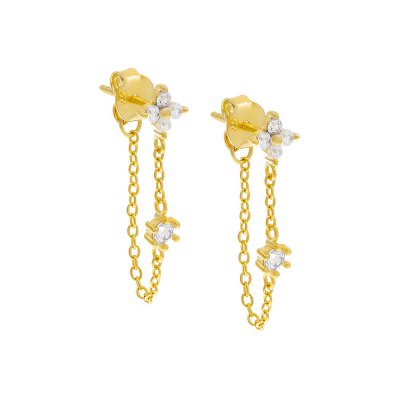 Double CZ Front Back Chain Stud Earring