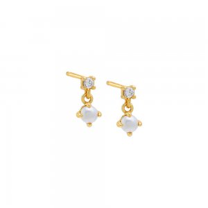 Tiny CZ X Pearl Shaker Stud Earring