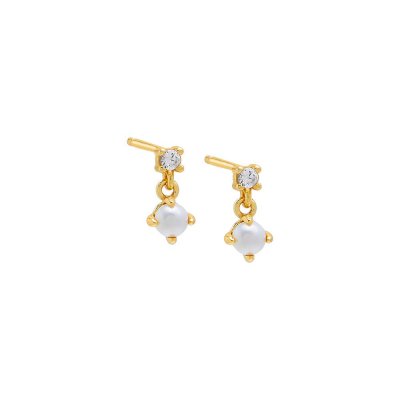 Tiny CZ X Pearl Shaker Stud Earring