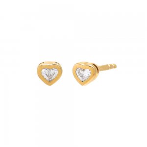 Tiny Diamond Heart Bezel Stud Earring 14K