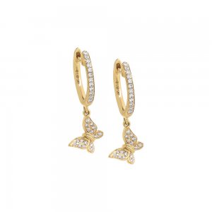 Diamond Pave Dangling Butterfly Huggie Earring 14K