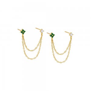 Colored Double Flower Chain Stud Earring