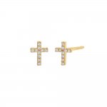 Mini Pave Diamond Cross Stud Earring 14K