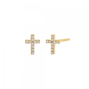 Mini Pave Diamond Cross Stud Earring 14K