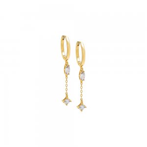 Marquise X Solitaire Drop Chain Huggie Earring