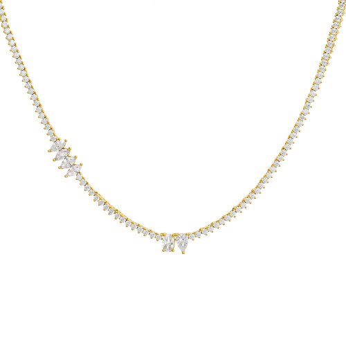 CZ Multi Stone Shape Thin Tennis Necklace