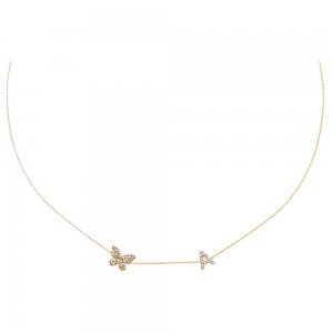 Diamond Pave Butterfly Initial Choker 14K