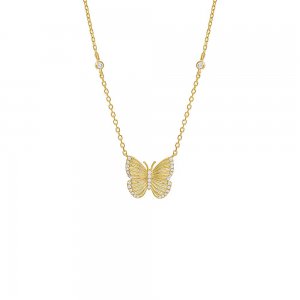 Pave Ridged Butterfly Necklace