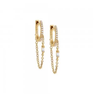 Diamond Baguette Chain Huggie Earring 14K