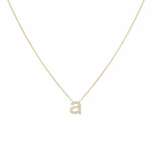 Diamond Lowercase Initial Necklace 14K