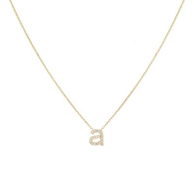 Diamond Lowercase Initial Necklace 14K