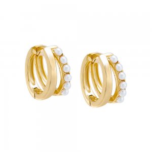 Pearl X Solid Double Huggie Earring