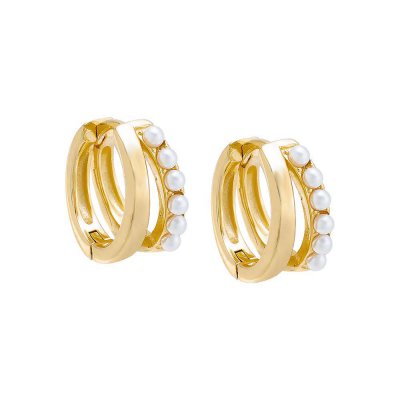 Pearl X Solid Double Huggie Earring