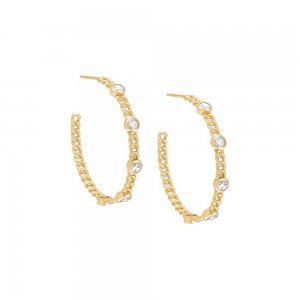 CZ Bezel Cuban Chain Hoop Earring