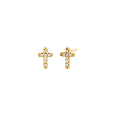 Mini Pave Cross Stud Earring