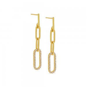 Fancy Pave Paperclip Drop Stud Earring