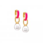 Colored Enamel Dangling Pearl Huggie Earring