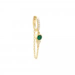 Pave Colored Bezel Drop Chain Huggie Earring