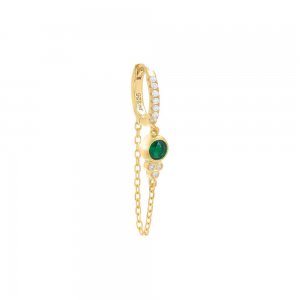 Pave Colored Bezel Drop Chain Huggie Earring