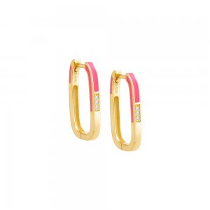 Colored Enamel x Pave Oval Shape Huggie Earring