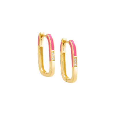 Colored Enamel x Pave Oval Shape Huggie Earring