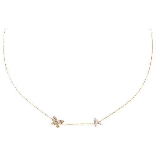 Diamond Pave Butterfly Initial Choker 14K