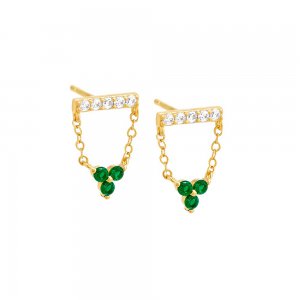 Pave Bar X Cluster Chain Stud Earring