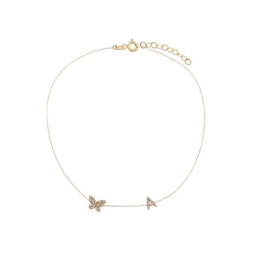 Diamond Pave Butterfly Initial Anklet 14K