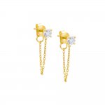 Colored Solitaire Front Back Chain Stud Earring