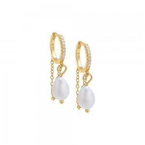 Dangling Pearl Chain Huggie Earring