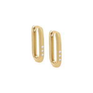 Triple Diamond Oval Huggie Earring 14K