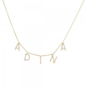 Diamond Block Name Necklace 14K