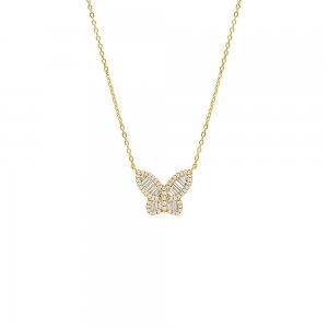 Large Pave X Baguette Butterfly Necklace