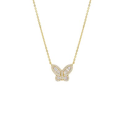 Large Pave X Baguette Butterfly Necklace