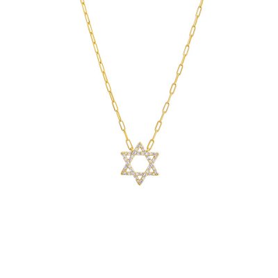 CZ Solitaire X Baguette Star of David Necklace