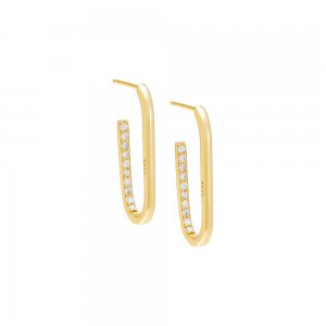 Inward Pave Oval Open Hoop Earring