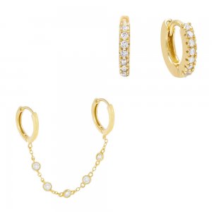 CZ X Bezel Huggie Earring Combo Set