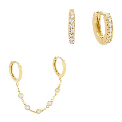 CZ X Bezel Huggie Earring Combo Set