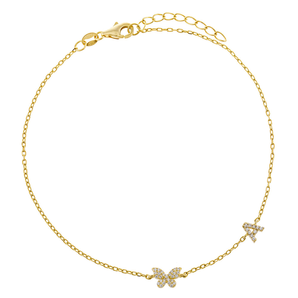 Pave Butterfly Initial Anklet