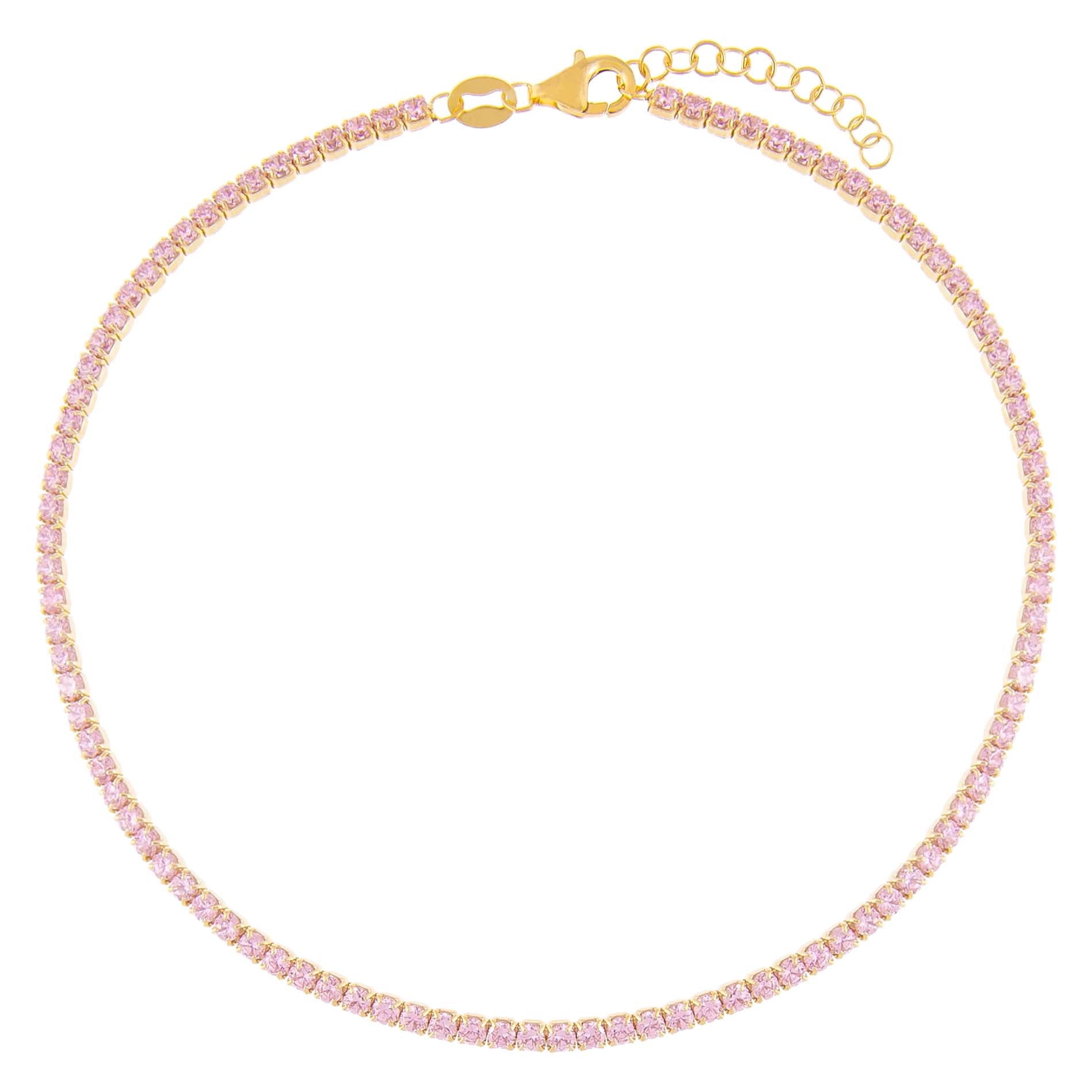 Thin Pink CZ Colored Tennis Anklet