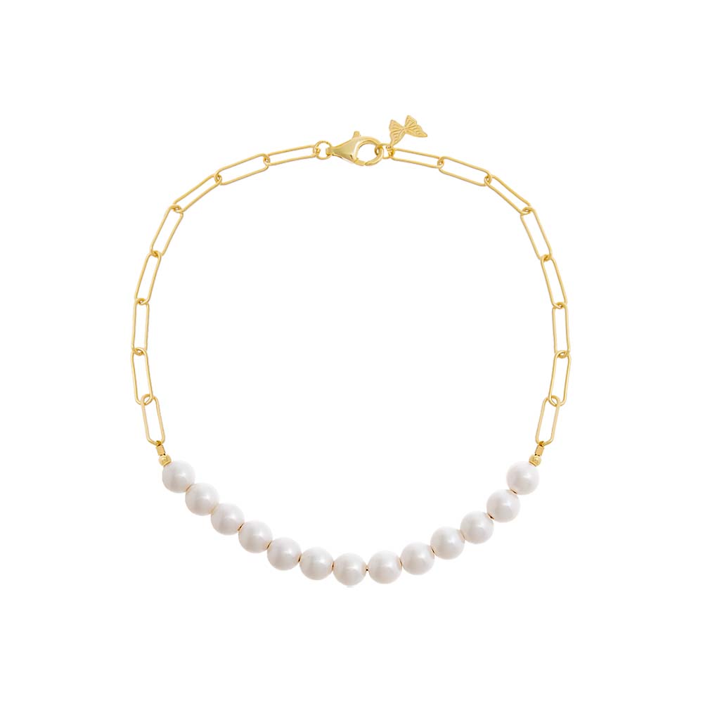 Chunky Pearl X Paperclip Chain Anklet