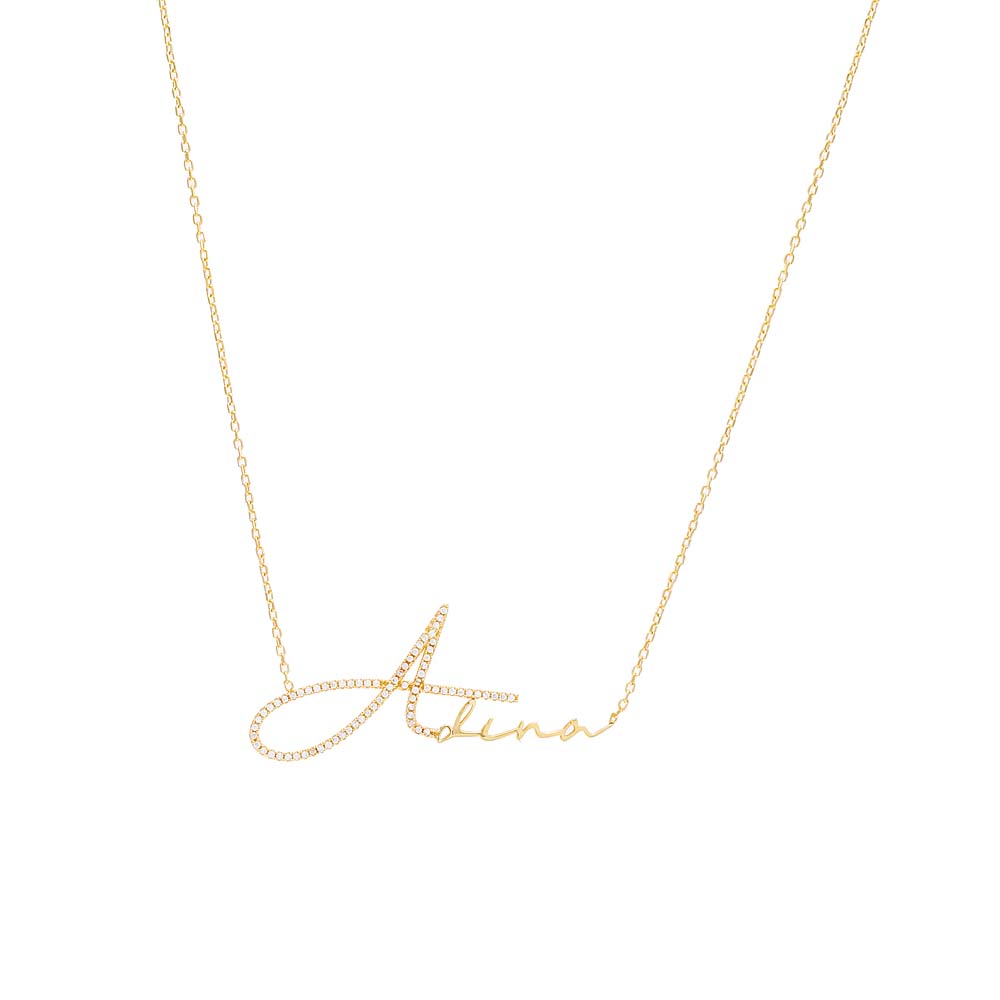 Solid X Pave Script Name Necklace
