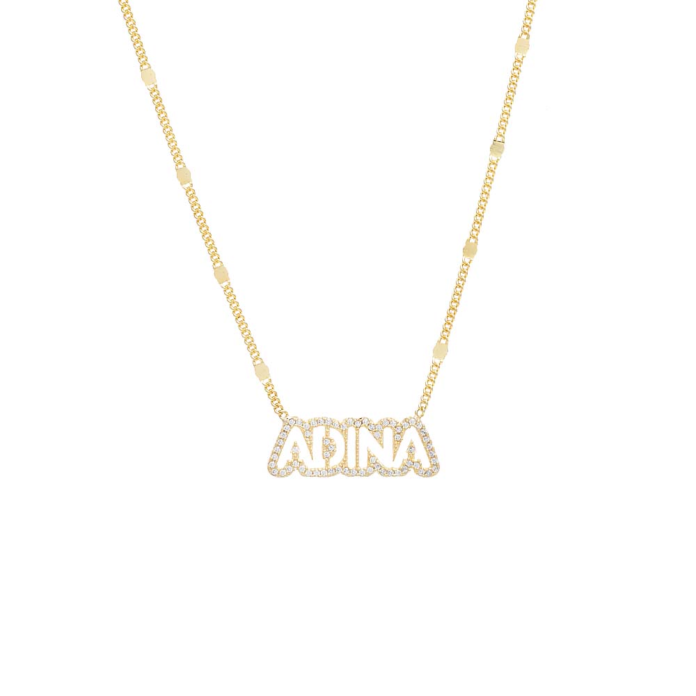 Pave Bubble Cut Out Nameplate Necklace