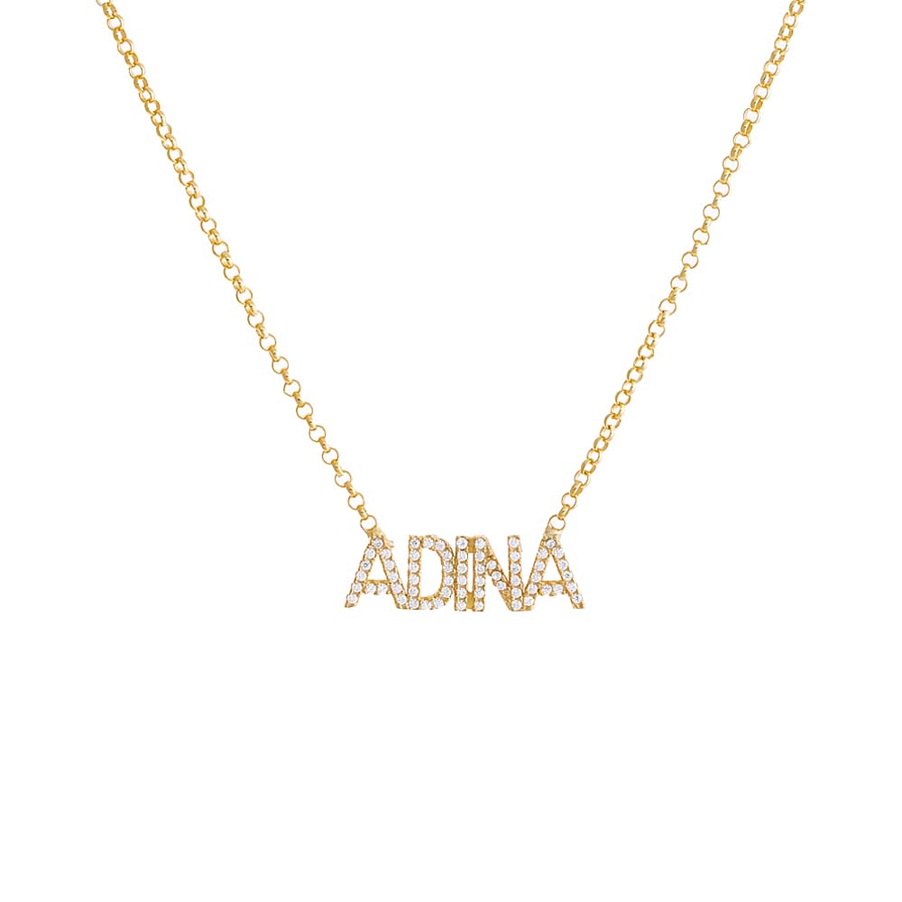 Pave Block Nameplate Chain Necklace