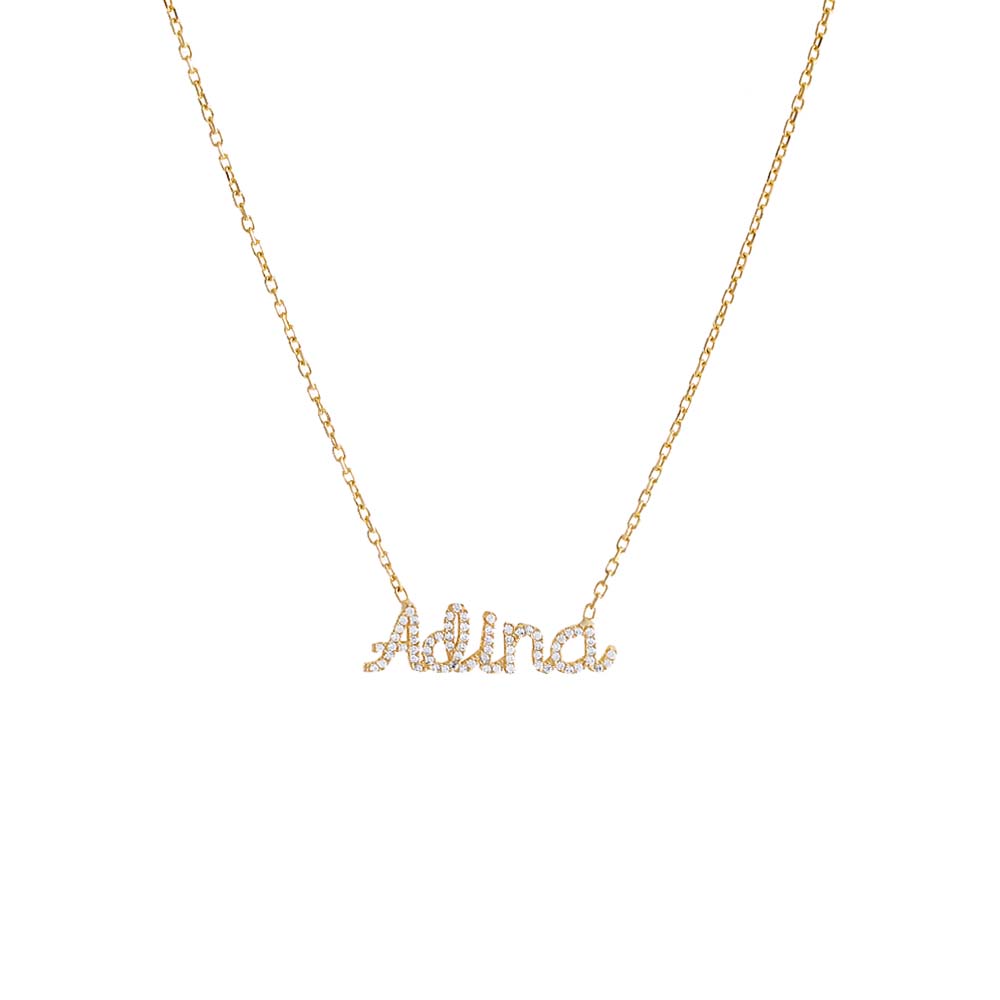 Pave Script Nameplate Chain Necklace