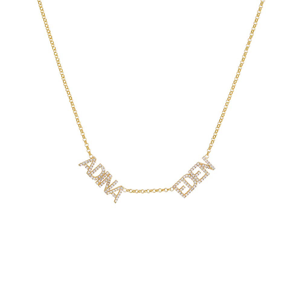Double Pave Block Nameplate Chain Necklace
