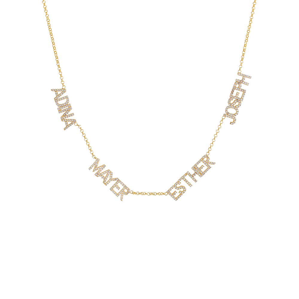 Multi Pave Block Nameplate Chain Necklace
