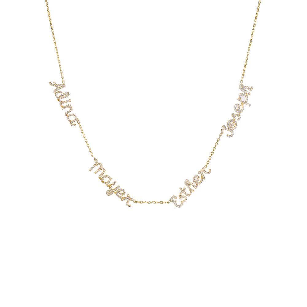 Multi Pave Script Nameplate Chain Necklace
