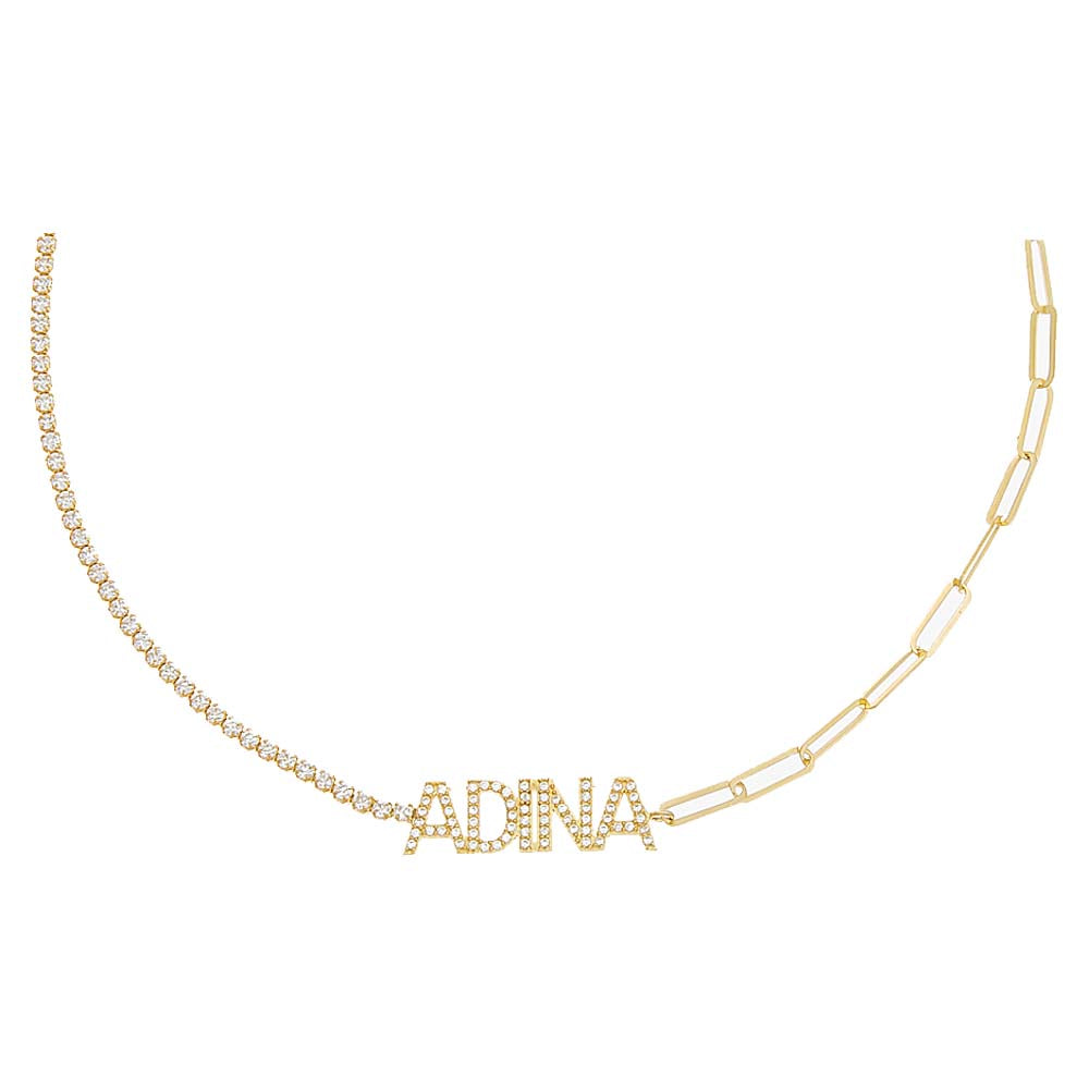 Colored Pave Block Nameplate Tennis\/Chain Choker