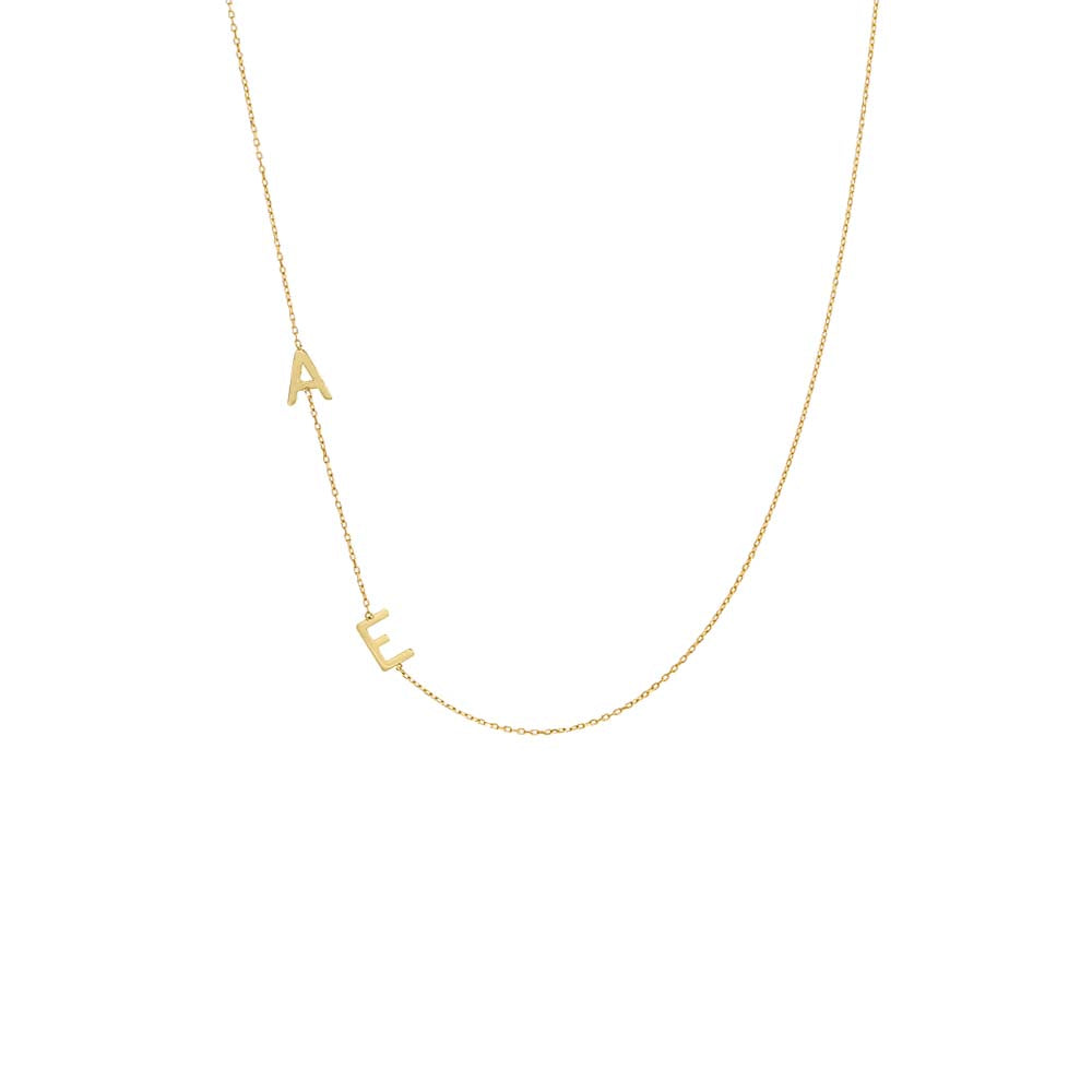 Solid Double Initial Necklace 14K